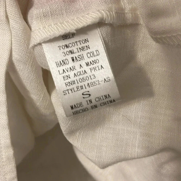 Altar’d State Women’s White small Linen Blend Tassel Strapless Blouse - Picture 4 of 5